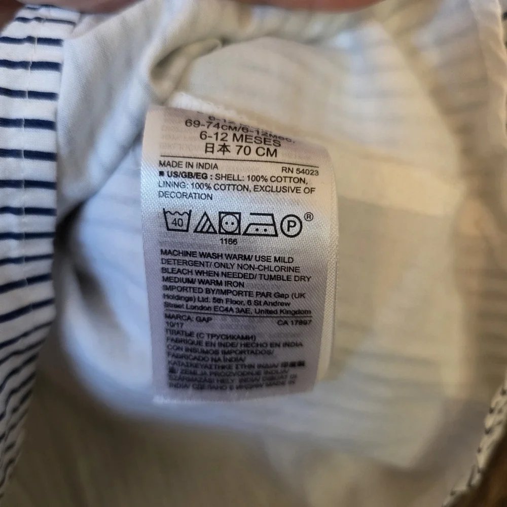 Baby Gap Dress Infant Girl's Size 6-12 Months Stripes Embroidered Bell‎ Sleeves
